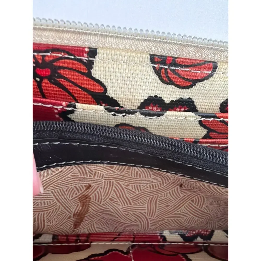 The Sak Sakroots Peace Coated Canvas Zip Around Wallet Floral Boho Embroidered